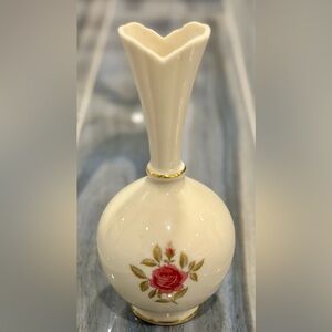 Amazing “Lenox” Pink Rose Vase With 24K Gold Trim 8" Tall Hand Decorated